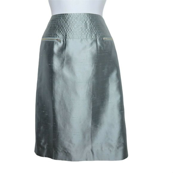 New Eccoci Carlisle Silk Pencil Skirt 6 Powdered Blue Knee Length Lined Academia - Picture 11 of 11